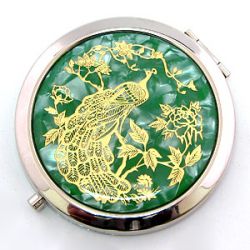 Зеркальце "Павлин" в подарочной упаковке, зелёный фон, d-70 мм