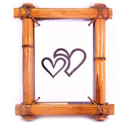 Панно зеркальное в бамбуке с иероглифом "Два сердца"