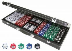 Набор для покера в кожаном кейсе (500 фишек 11, 5 гр, 2 колоды карт, 5 костей, фишки: Дилера, Малого и Большого Блаинда)