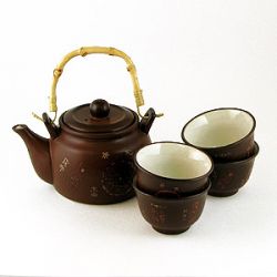 Набор чайный: чайник + 4 пиалы, коричневый