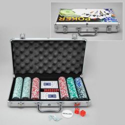 Набор для покера в алюм. кейсе (300 фишек 11, 5 гр, 2 колоды карт, 5 костей, фишка Дилера)