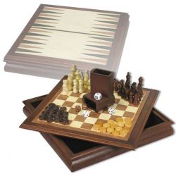 Настольный набор из 2 игр (шахматы, нарды) в деревянном боксе (орех)